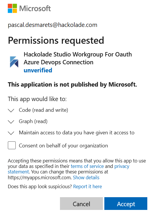 Azure DevOps Repos OAuth permissions request