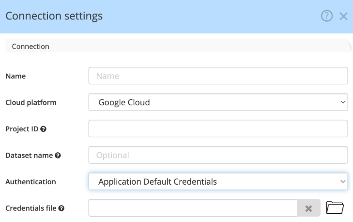 BigQuery connection settings - default credentials