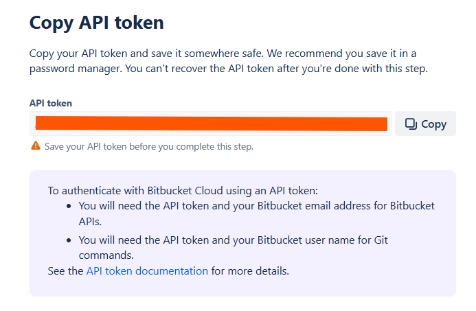 Bitbucket API token copy