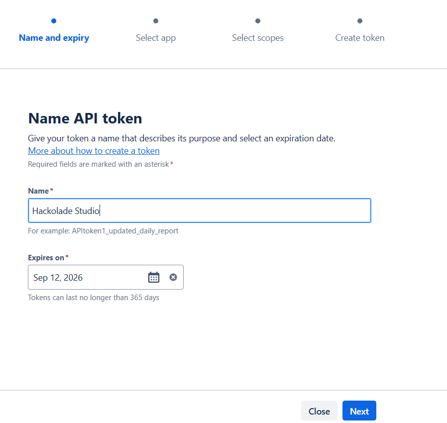 Bitbucket API token name and expiry