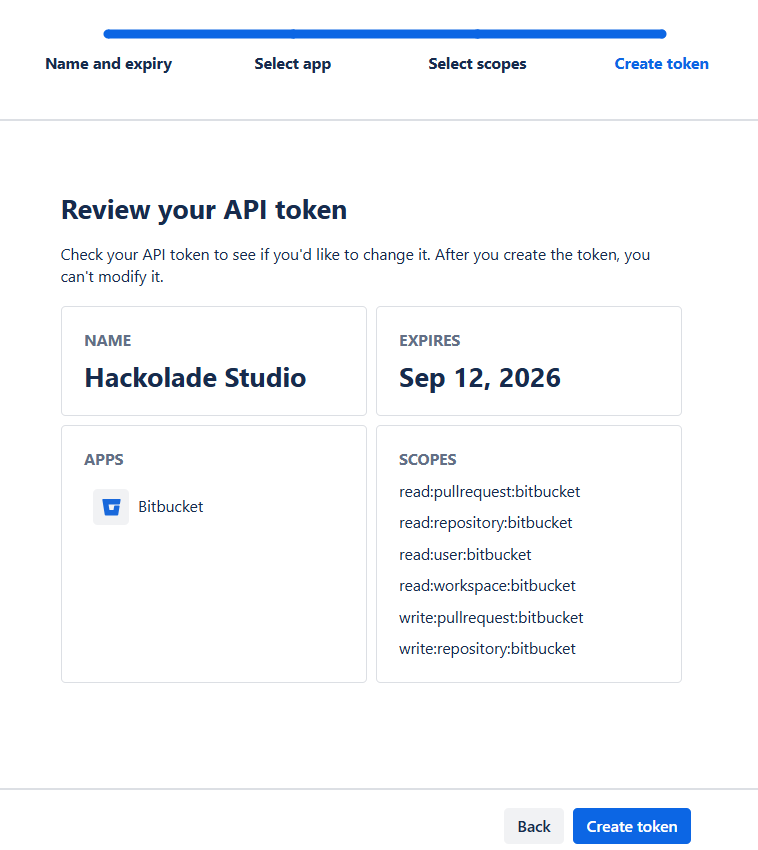 Bitbucket API token review
