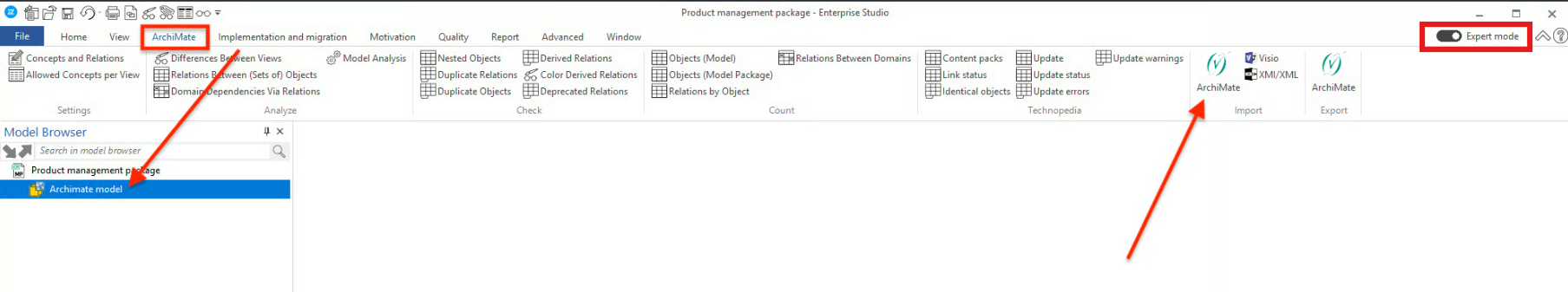 Bizzdesign import ArchiMate Open Exch file