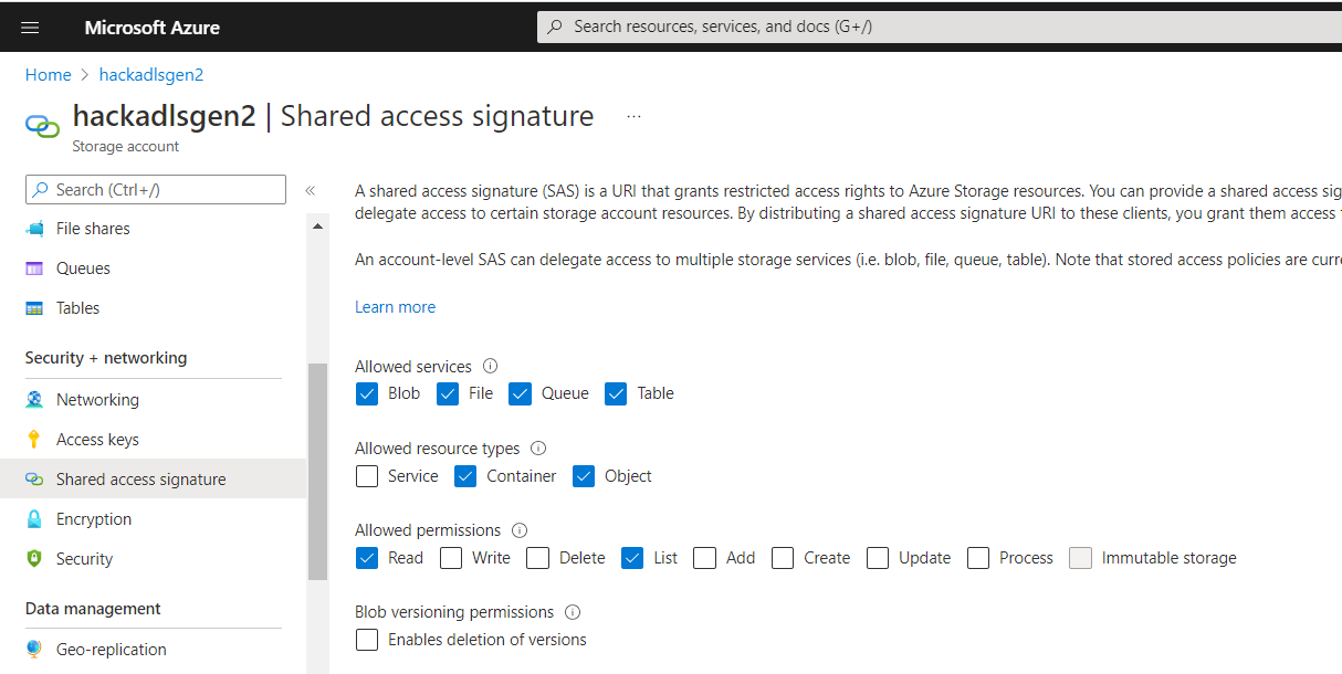 Cloud Storage - Azure Shared Access Sign conf