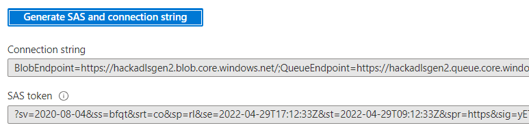 Cloud Storage - Azure Shared Access Sign gen
