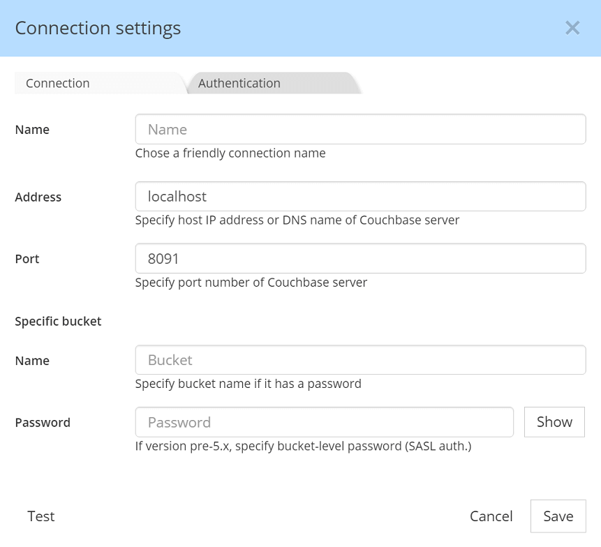 Couchbase connection settings