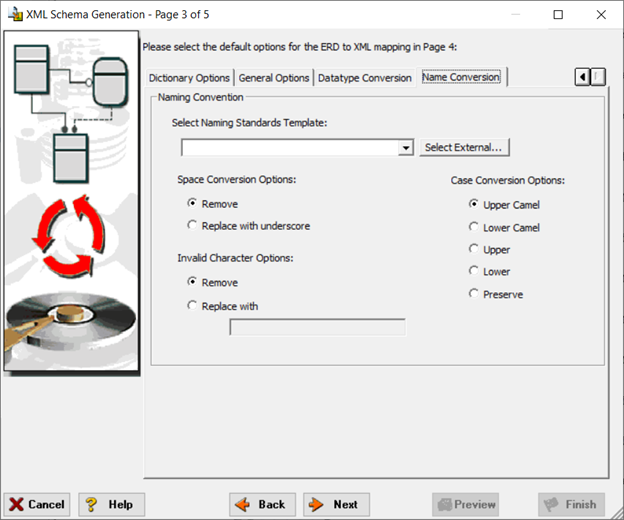 ER-Studio Wizard - page 3 name conversion