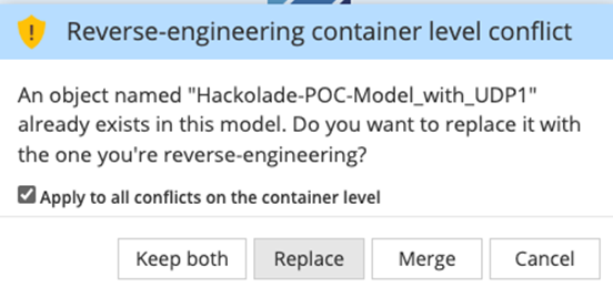 Erwin model import conflict resolution