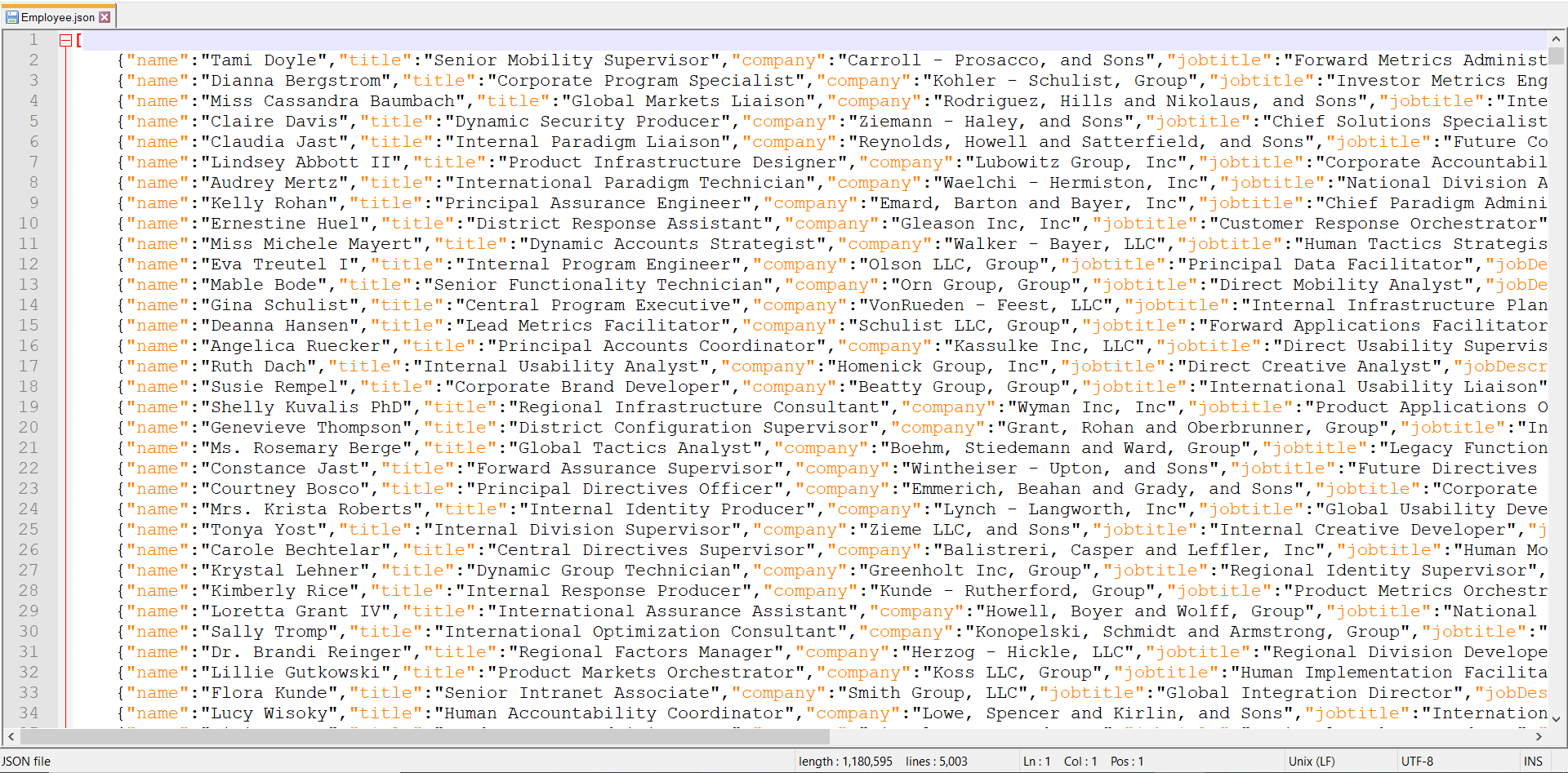 Faker JSON Doc forward-engineering output