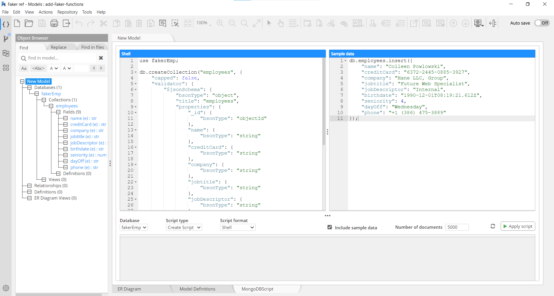 Faker bulk synthetic data applied to instance