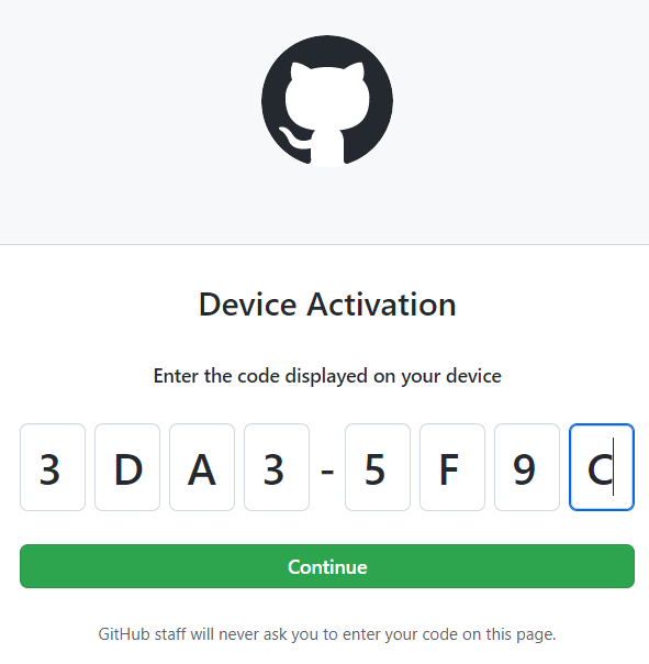 GitHub OAuth device activation code