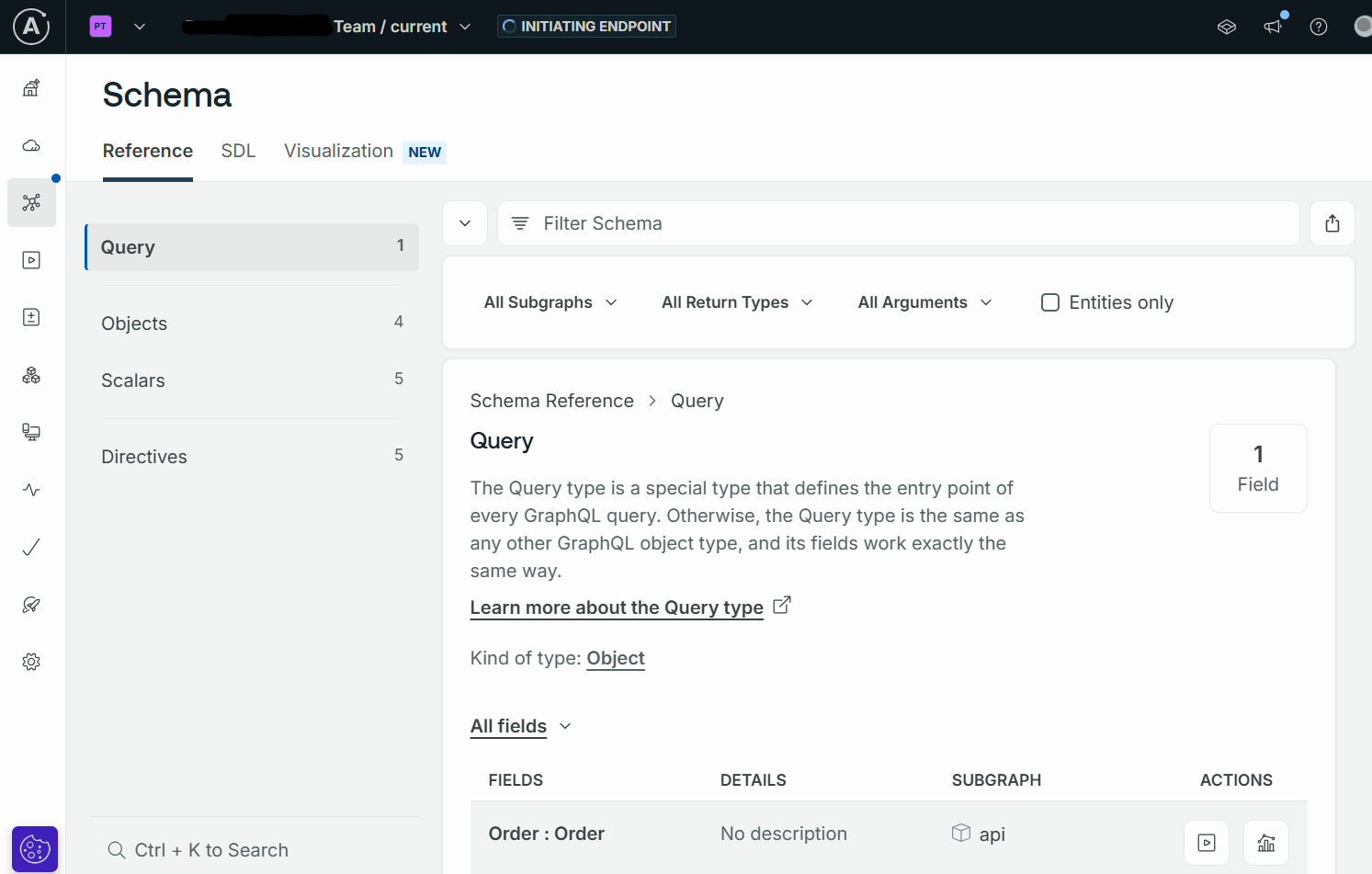 GraphQL Apollo Studio schema tab