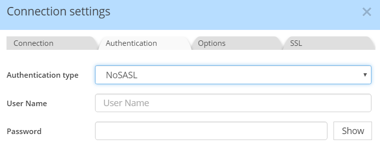 Hive Connection settings - NoSASL