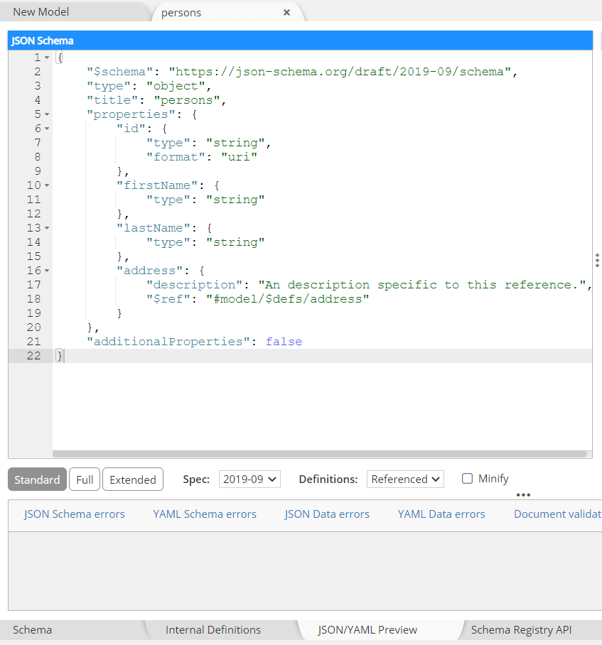 How-to defs JSON Schema preview referenced