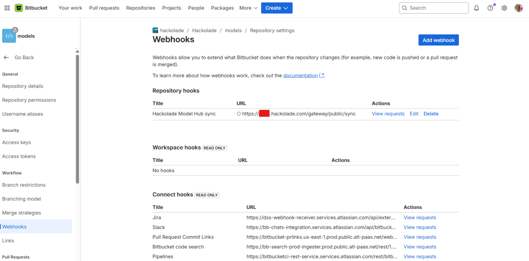 Hub Bitbucket Cloud webhook created