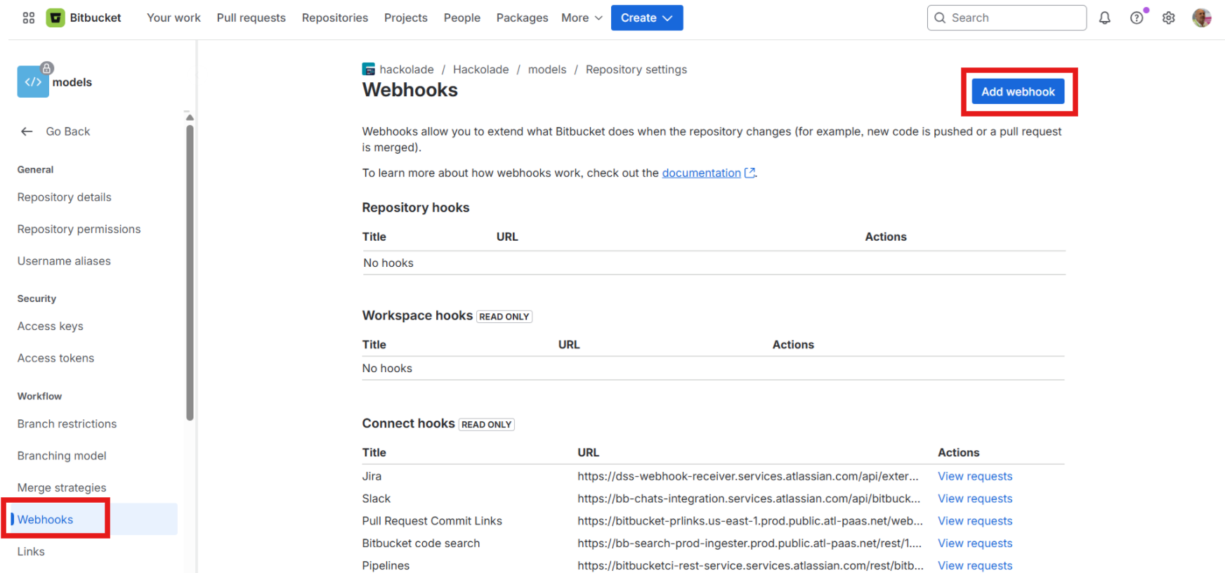 Hub Bitbucket Cloud webhooks