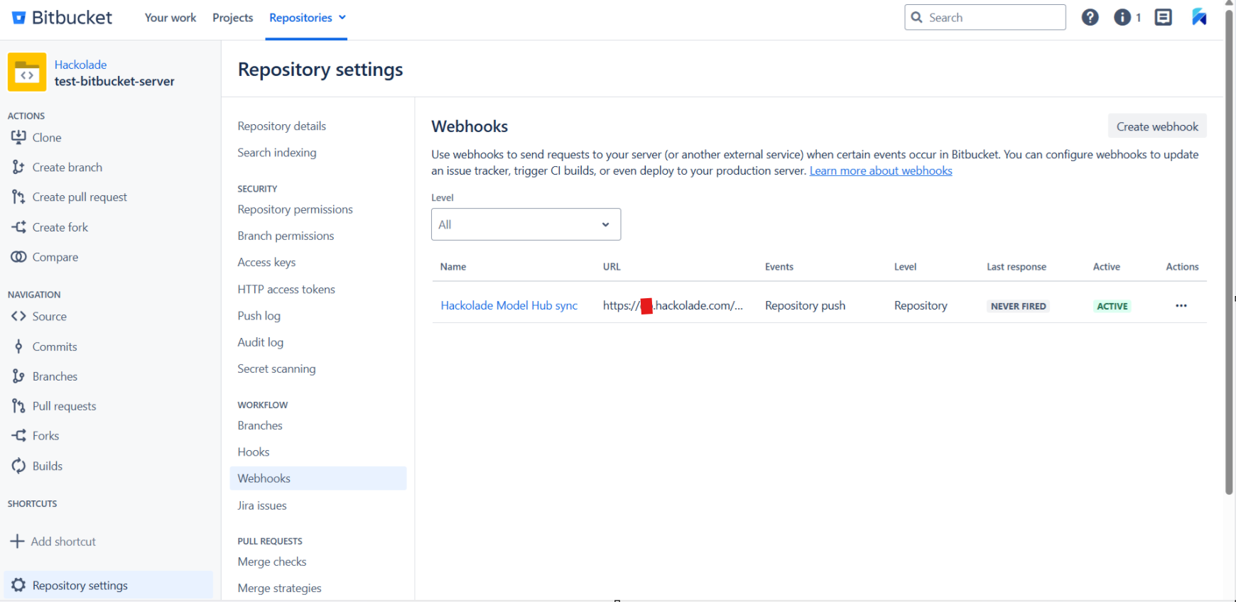 Hub Bitbucket Data Ctr webhook created