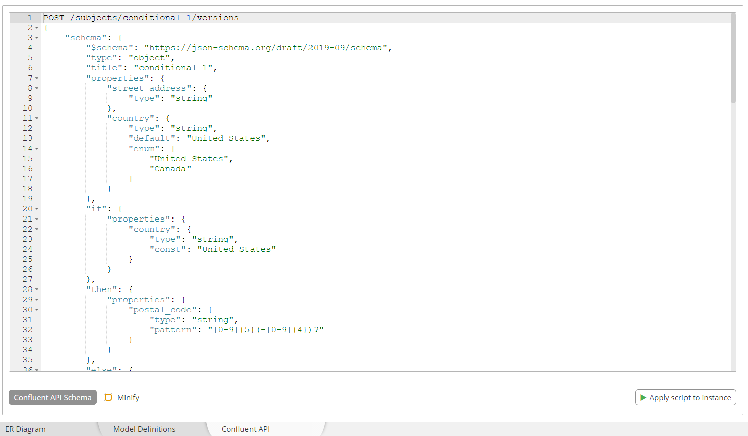 JSON Schema - forward-engineering to Confluent