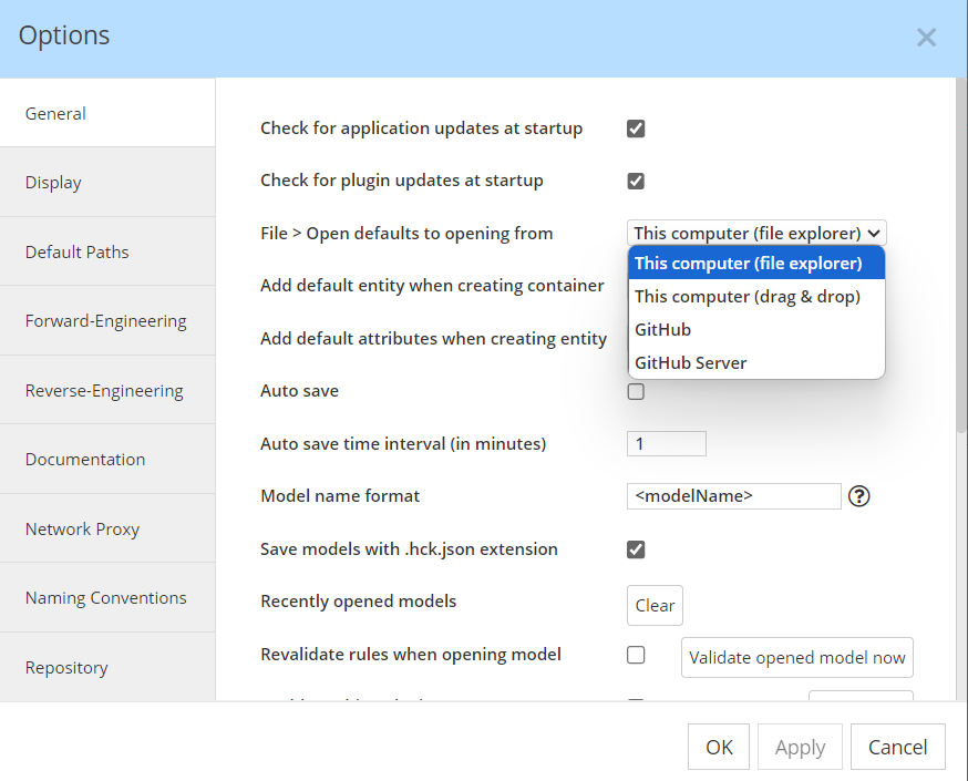 Open From Tools Options parameter