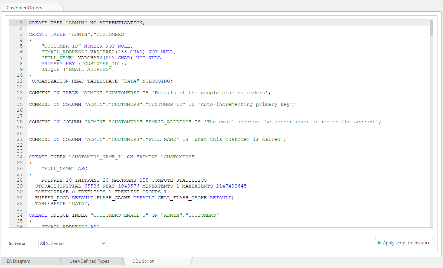 Oracle DDL forward-engineering