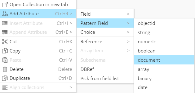 Pattern property contextual menu