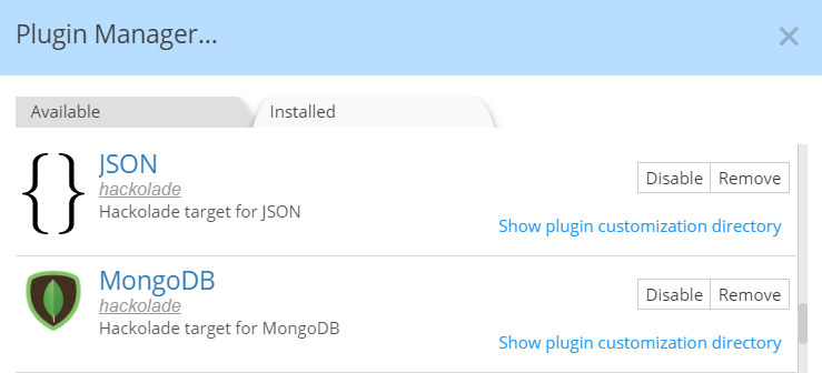 Plugin Manager Installed tab