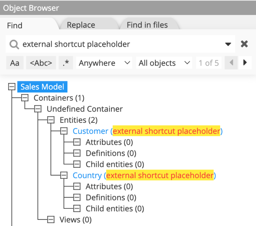 PowerDesigner external shortcut search