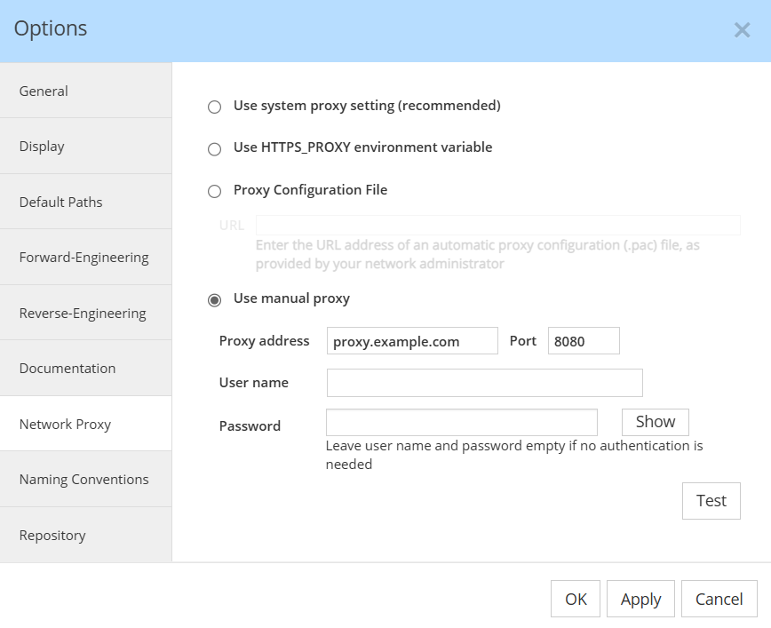 Proxy settings - manual