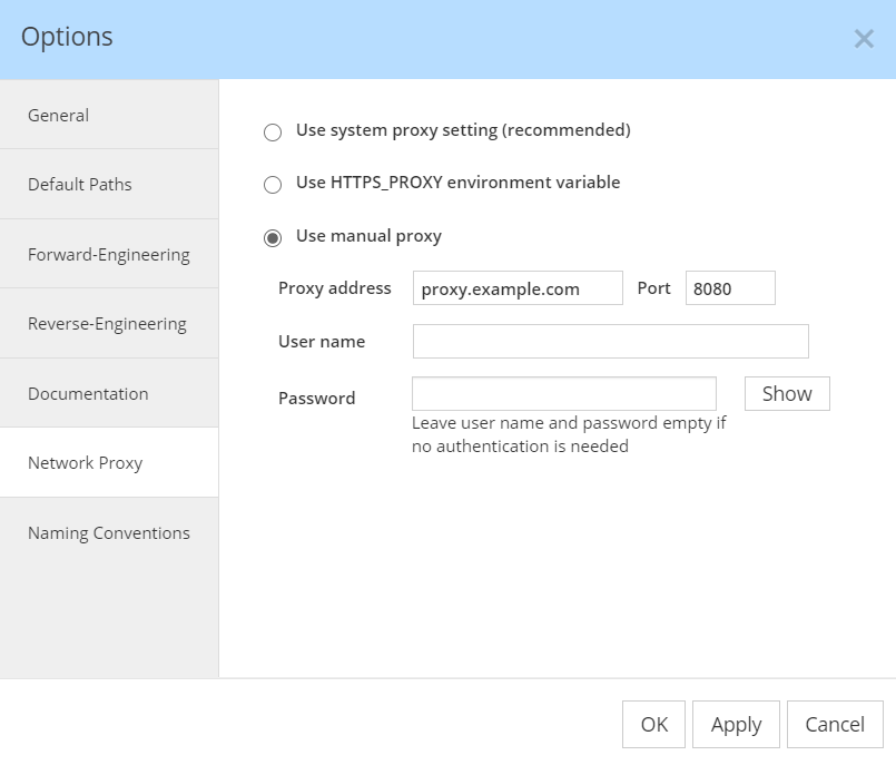 Proxy settings -- manual