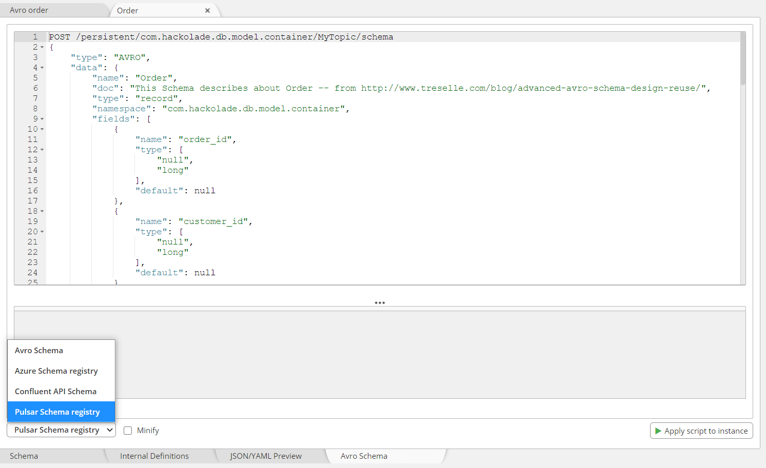 Pulsar Schema Registry forward-engineering