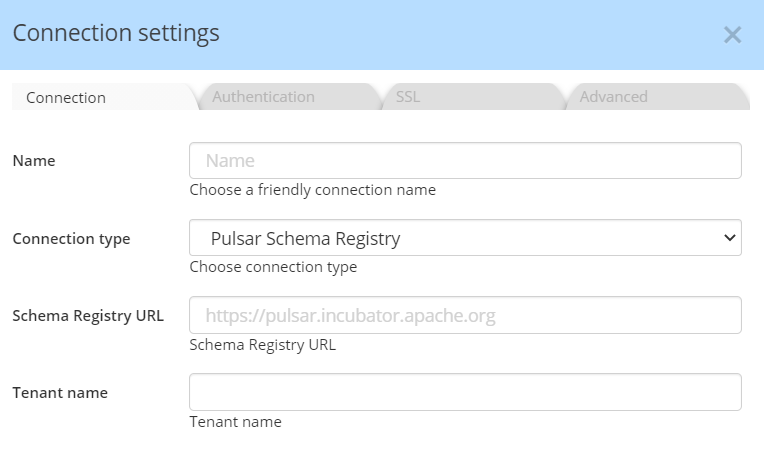 Pulsar connection settings avro schema