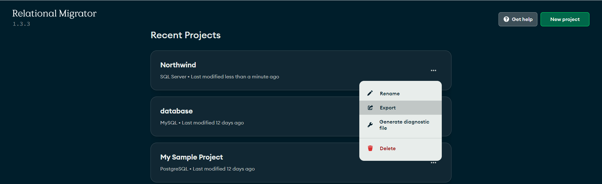 Relational Migrator - export from opening scr