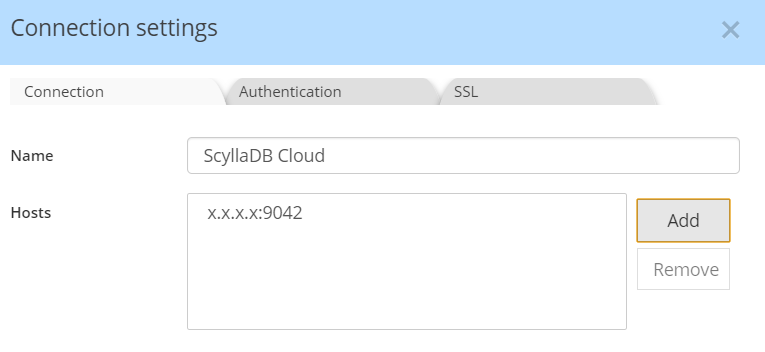 ScyllaDB connection settings