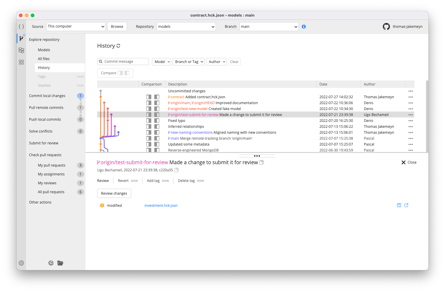 Workgroup - History commit details