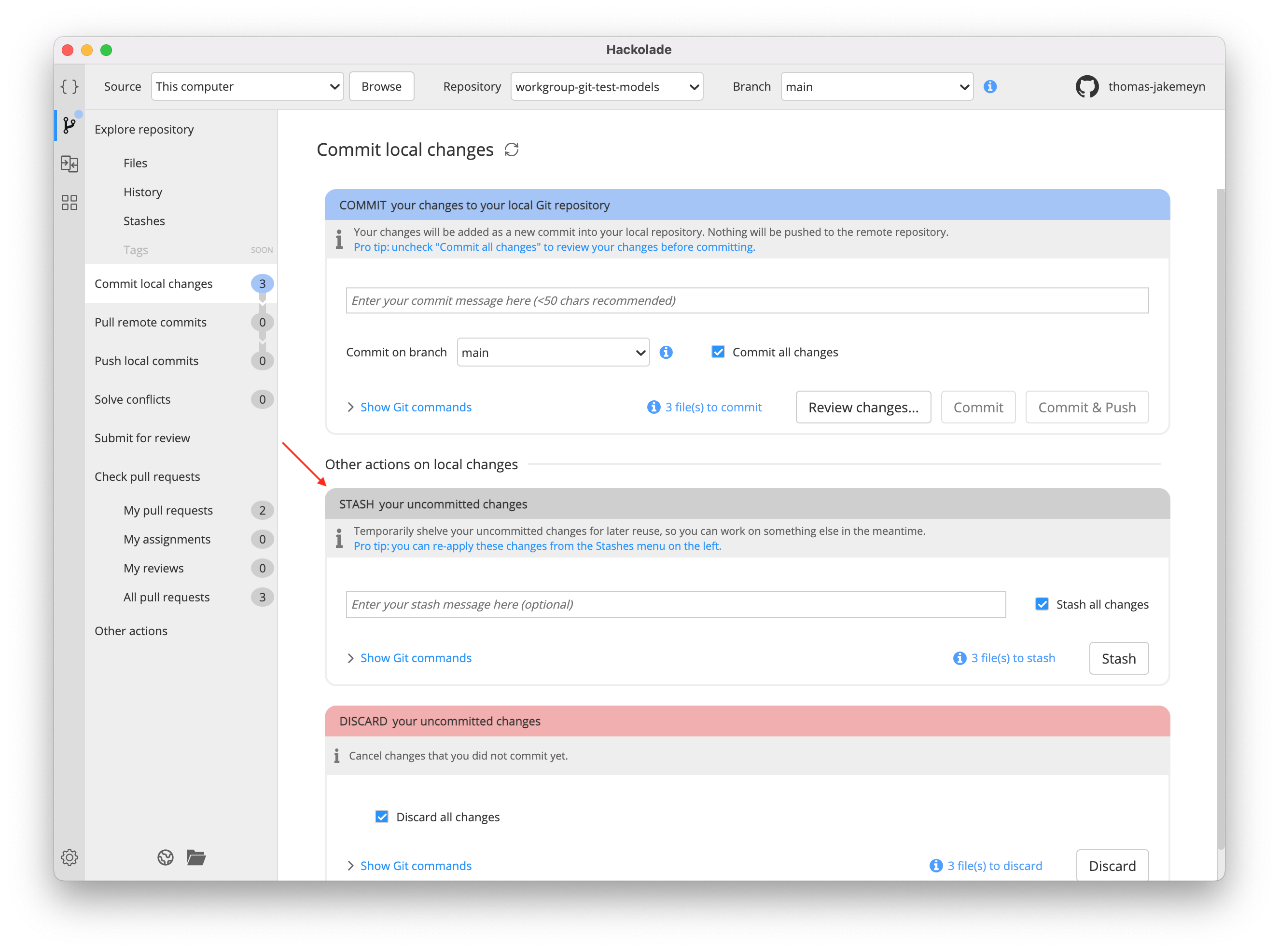 Workgroup stash changes