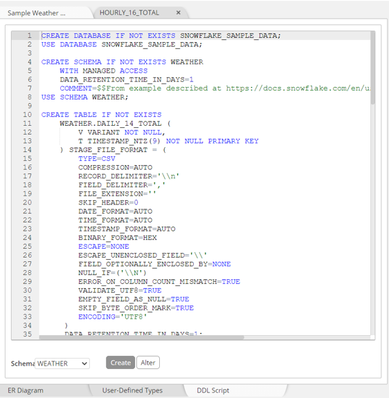 Forward-engineering of Snowflake DDL